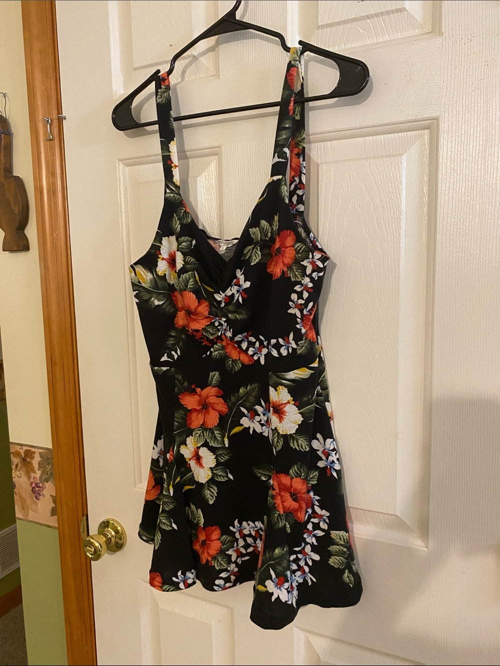 Black Floral Camisole with Red & White Blooms